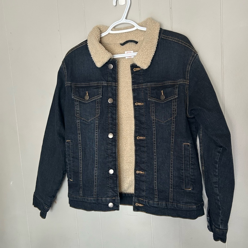 Wonder Nation Sherpa Lined Denim Trucker Jacket XL Junior Cozy Faux Shearling